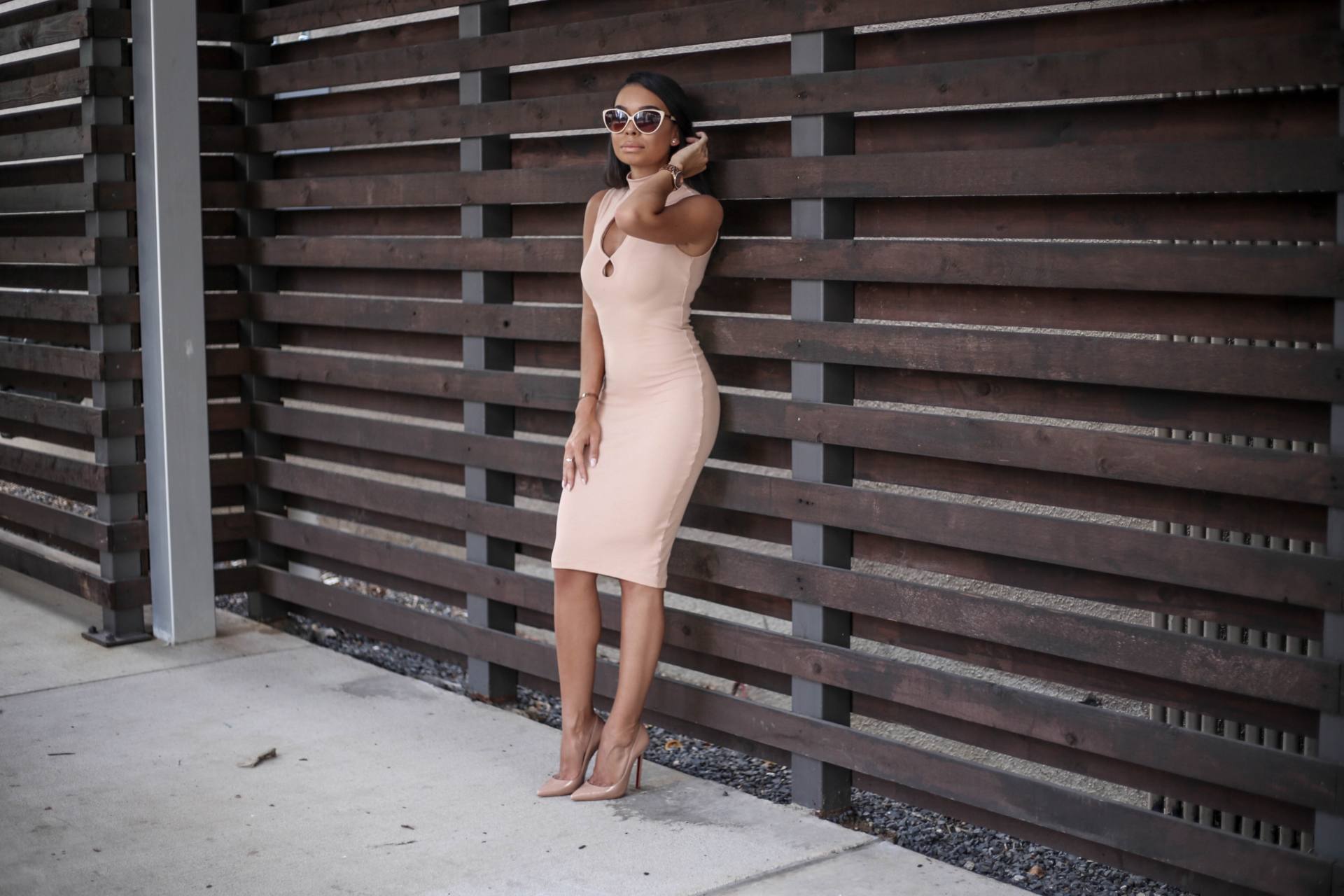 Pink Missguided Midi Dress with Keyhole Neck