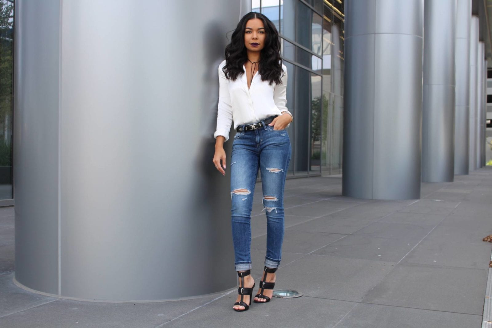 Silk Blouse, Joe's Jeans and L.A.M.B. Mules | The B Werd December Style Guide